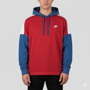 NIKE Red White & Blue Color Block Pullover Hoodie Lightweight Sweatshirt Mens XL